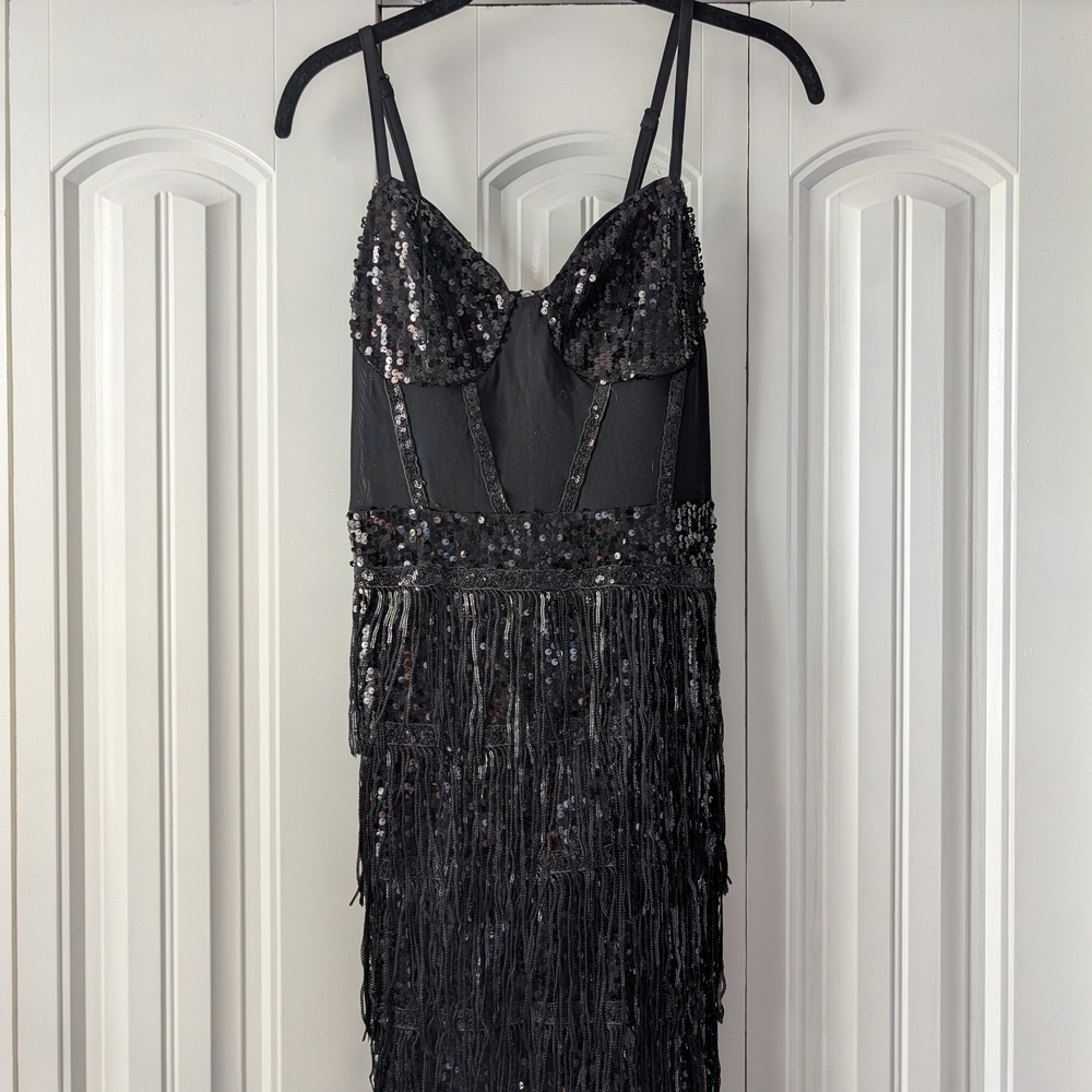 SHEIN Black Sequin Mini Dress with Fringe